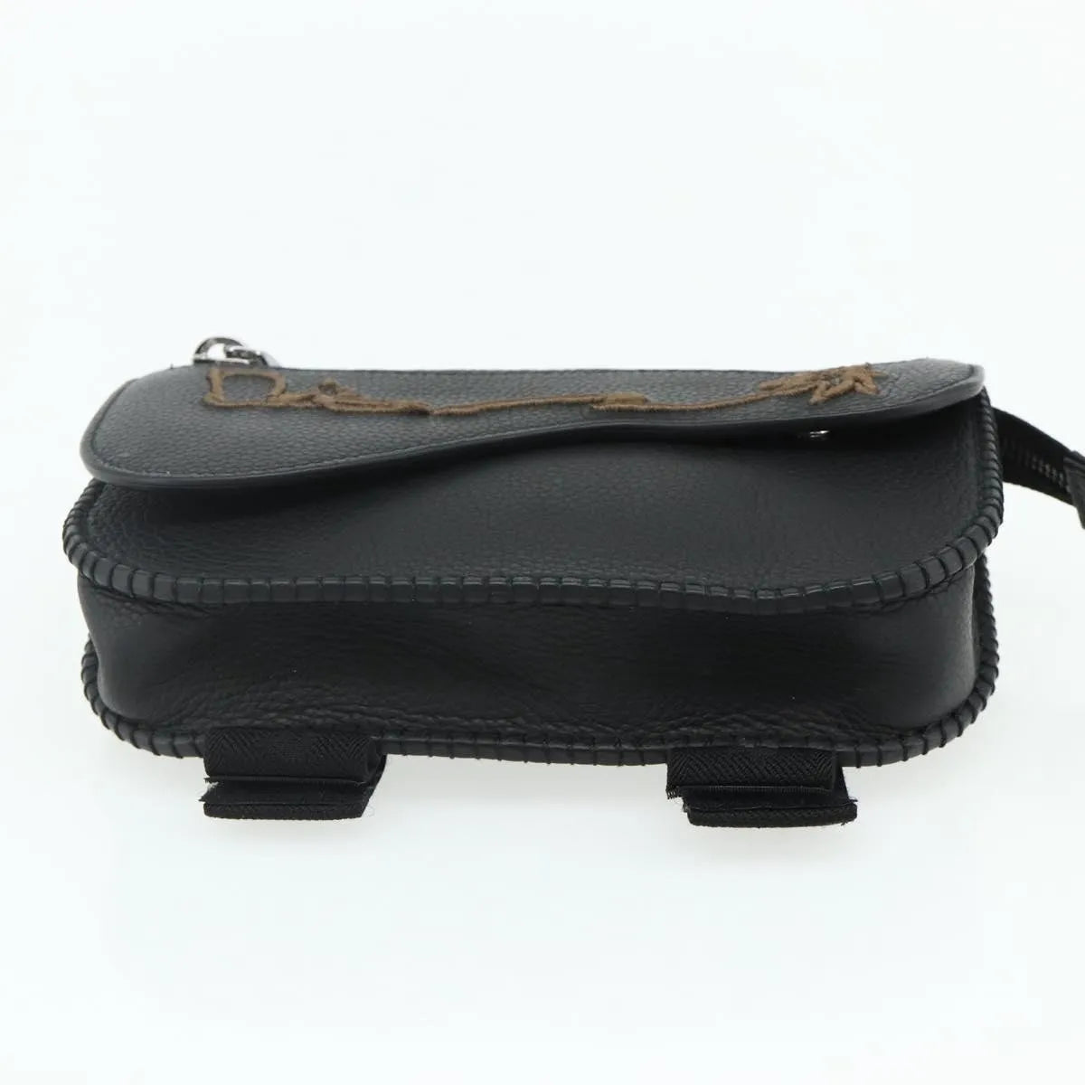 Christian Dior Saddle Pouch Belt Leather, Black, Leather, Clutch