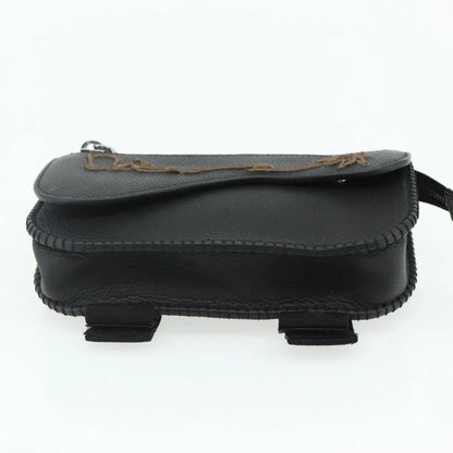 Christian Dior Saddle Pouch Belt Leather, Black, Leather, Clutch