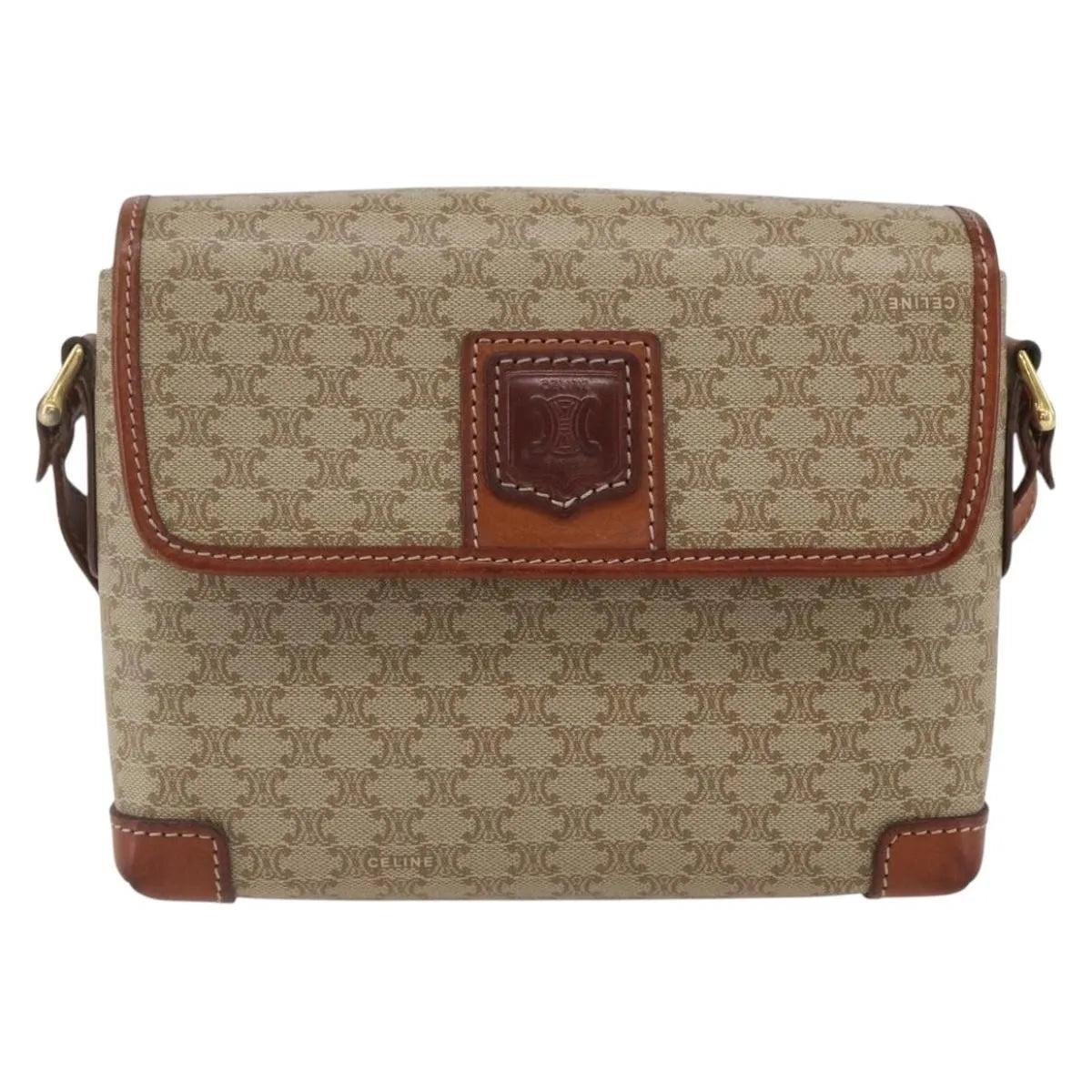 Celine Vintage Macadam Canvas and Leather, Beige, Canvas, Shoulder Bag