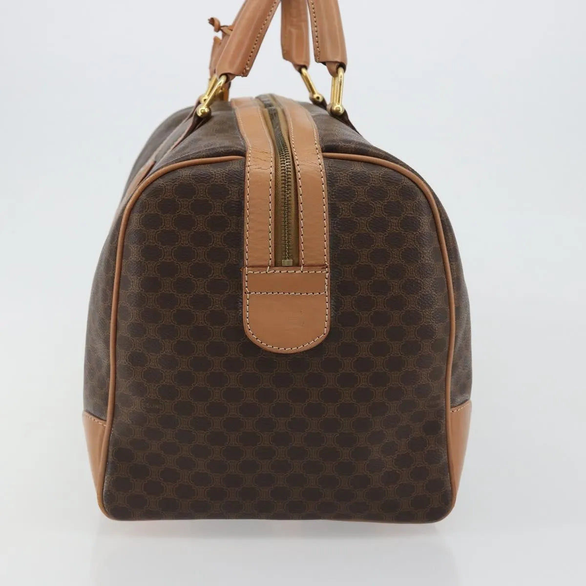 Celine Vintage Macadam Boston Canvas and Leather, Brown, Canvas, Handbag