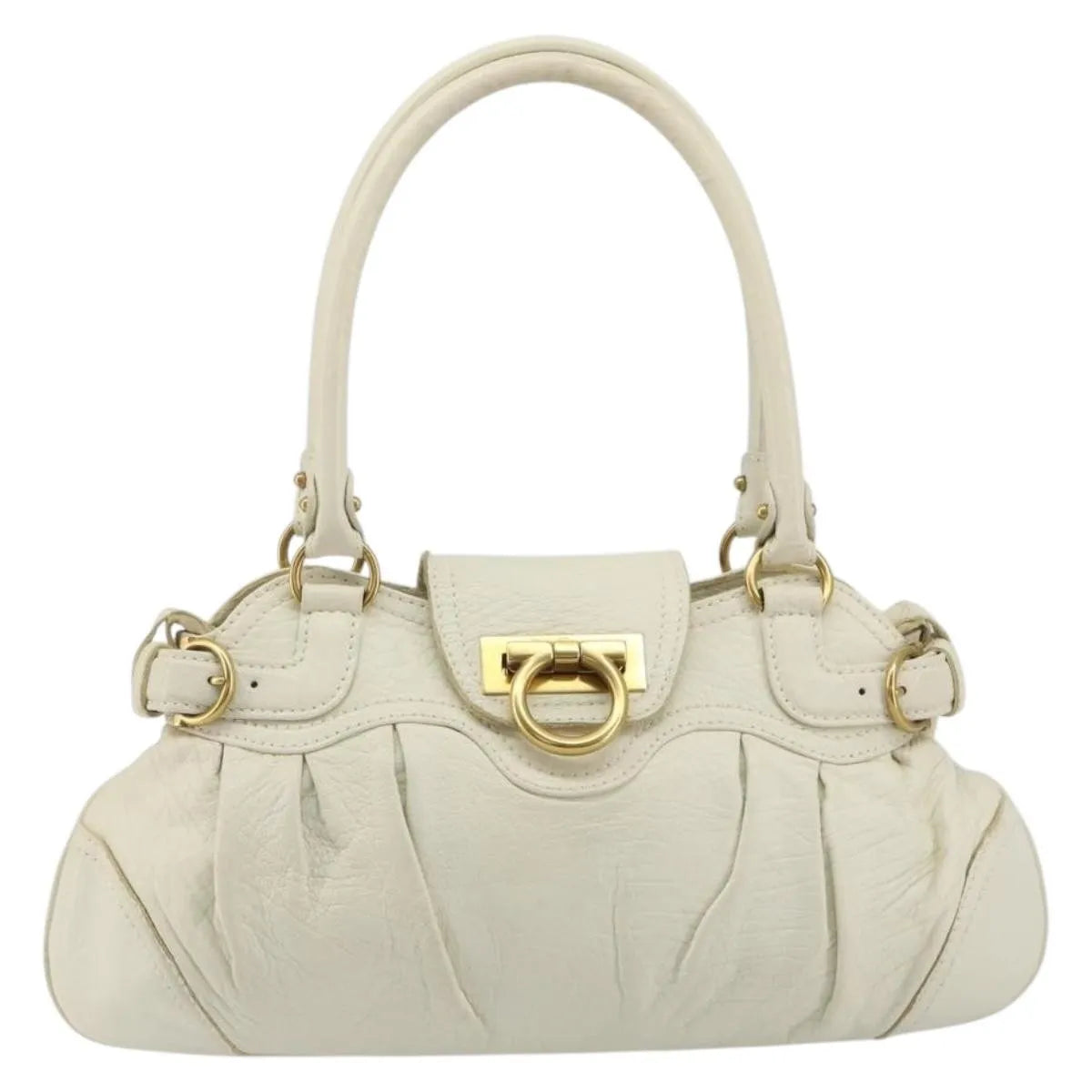 Salvatore Ferragamo Gancini Leather, White, Leather, Handbag
