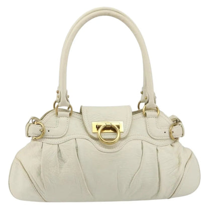 Salvatore Ferragamo Gancini Leather, White, Leather, Handbag