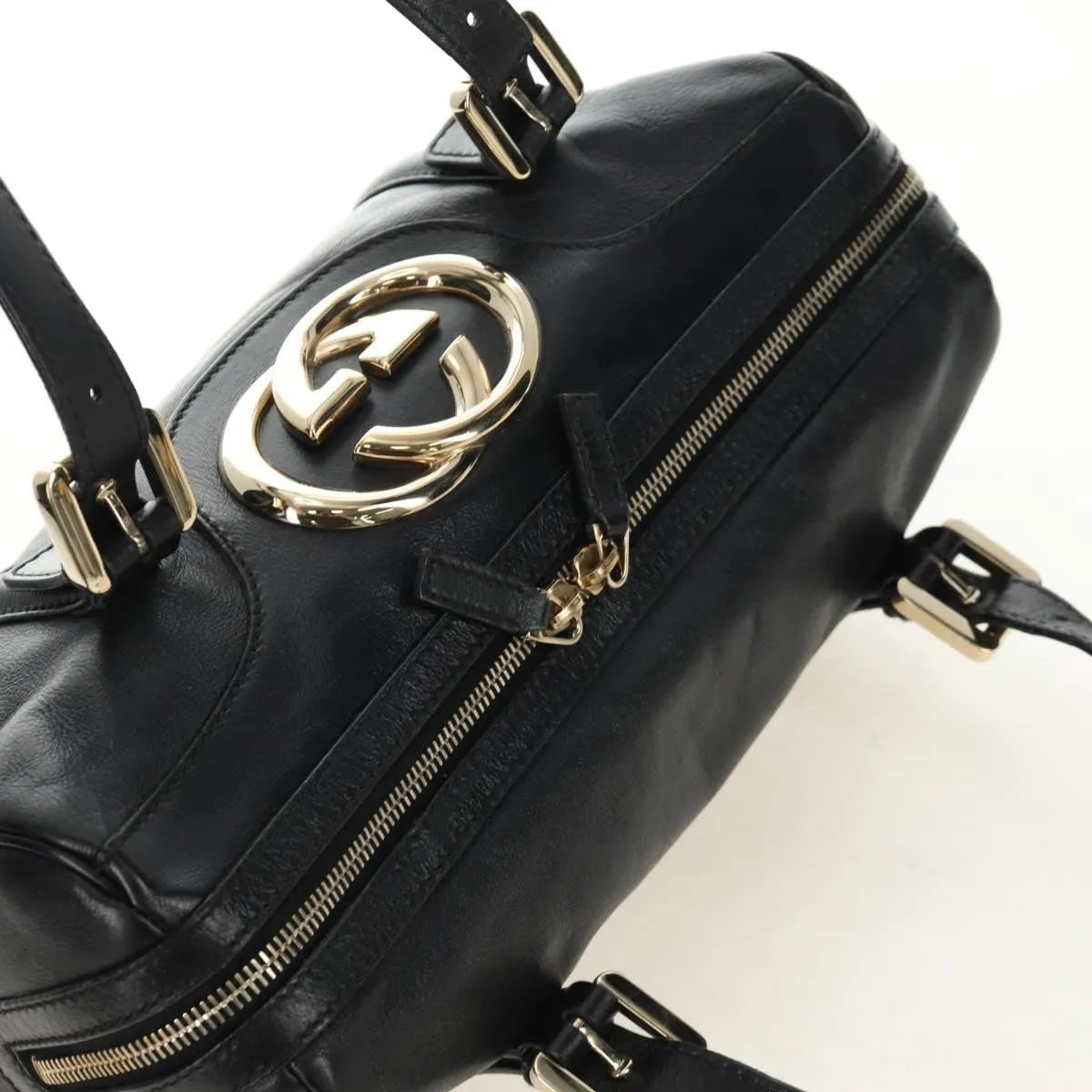 Gucci Britt Boston Duffle Leather, Black, Leather, Handbag