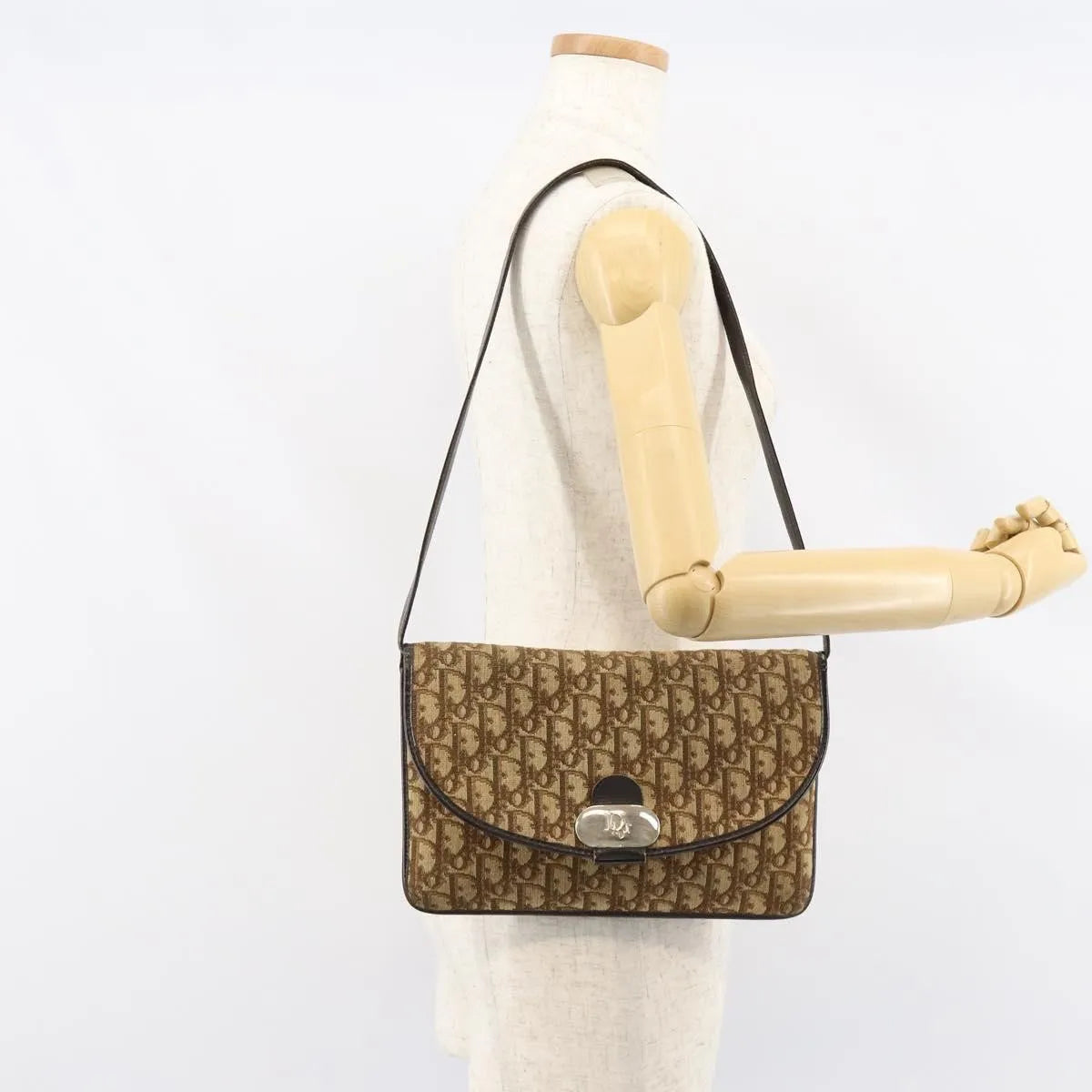 Christian Dior Vintage Trotter Canvas, Beige, Canvas, Shoulder Bag