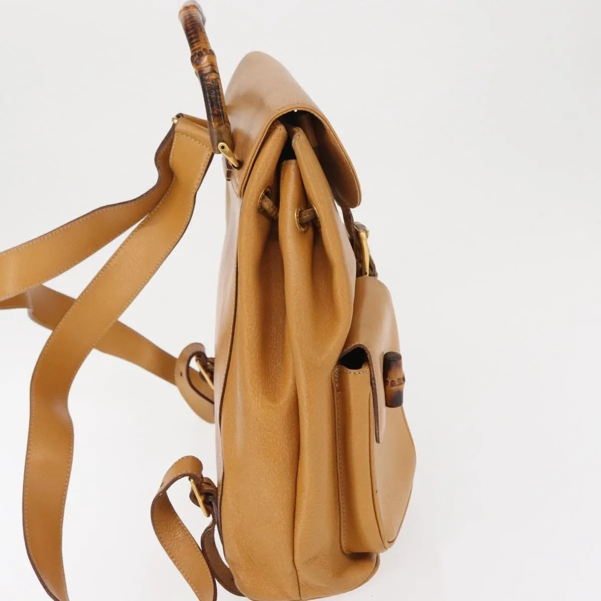 Gucci Vintage Bamboo Leather, Brown, Leather, Backpack