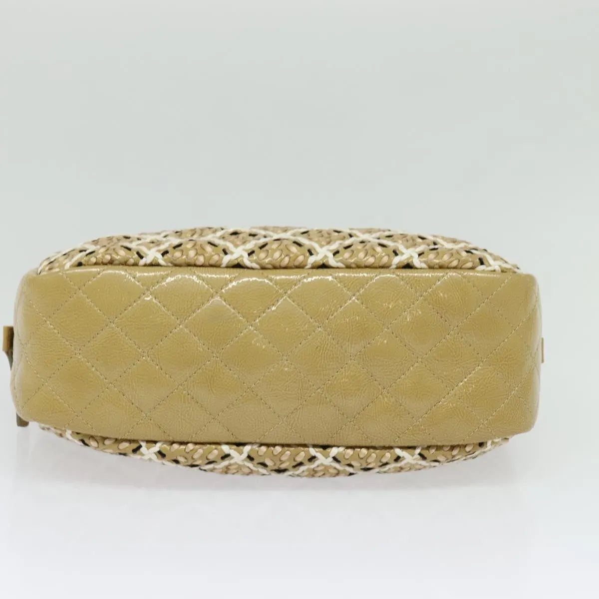 Chanel Camera Case Woven Stitch Patent, Beige, Glass, Shoulder Bag