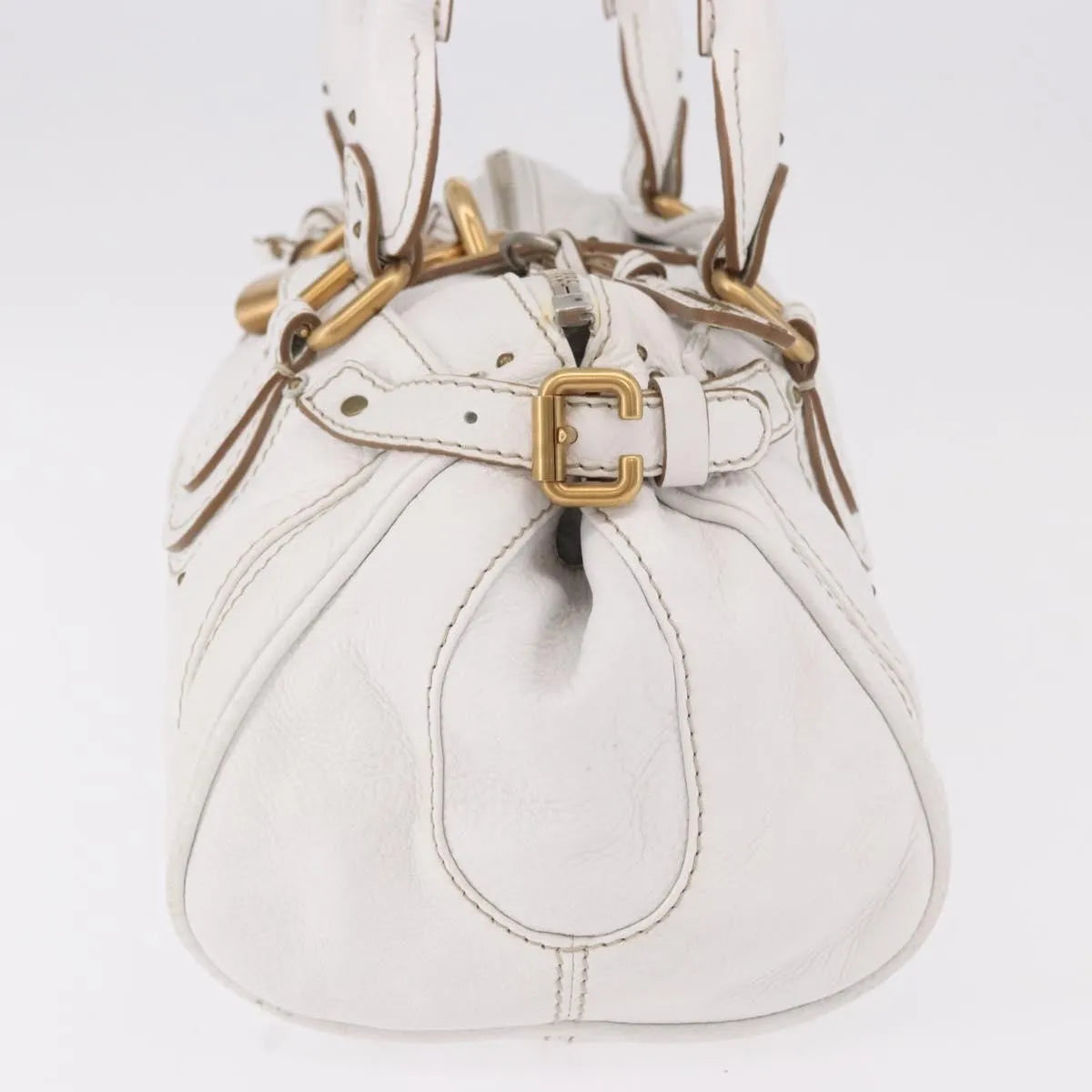 Chloe Paddington Lock Leather, White, Leather, Handbag
