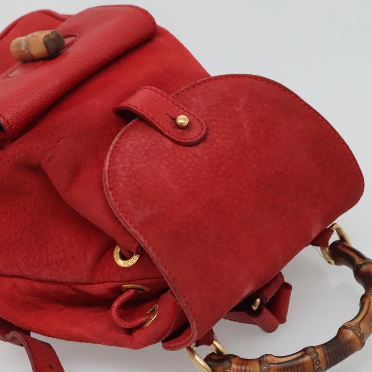 Gucci Vintage Bamboo Suede, Red, Suede, Backpack