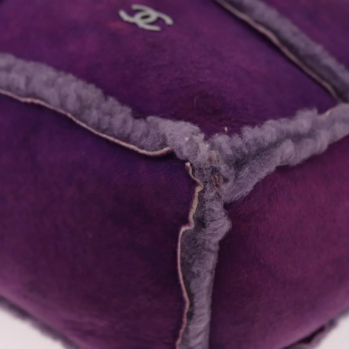 Chanel CC Logo Shearling and Suede, Purple, Suede, Shoulder Bag