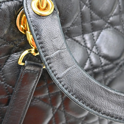 Christian Dior Lady Dior Cannage Quilt Lambskin, Black, Leather, Handbag