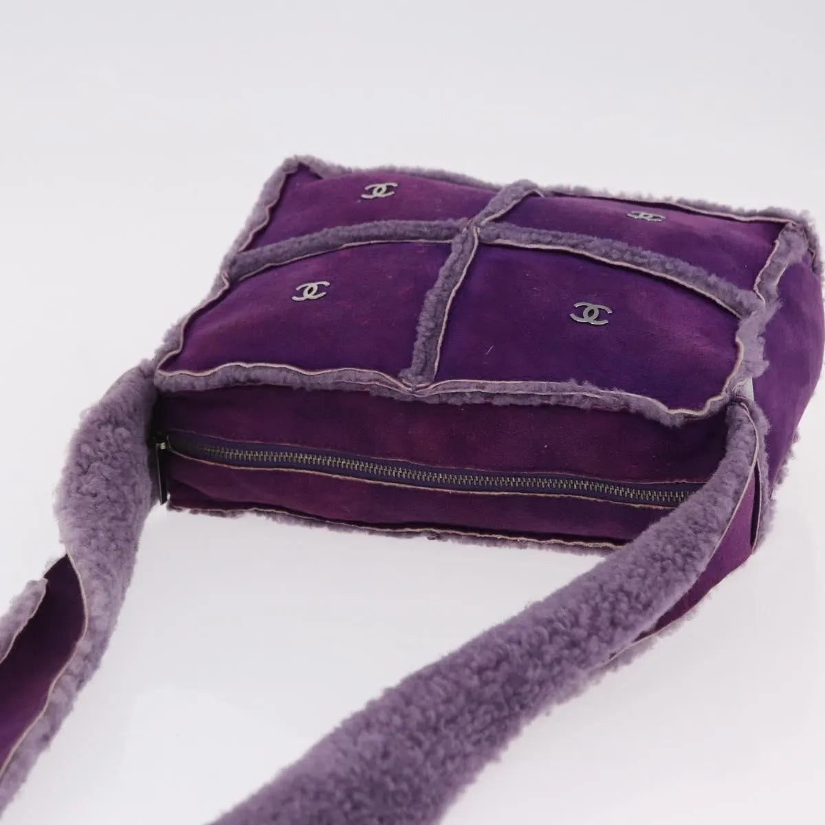 Chanel CC Logo Shearling and Suede, Purple, Suede, Shoulder Bag