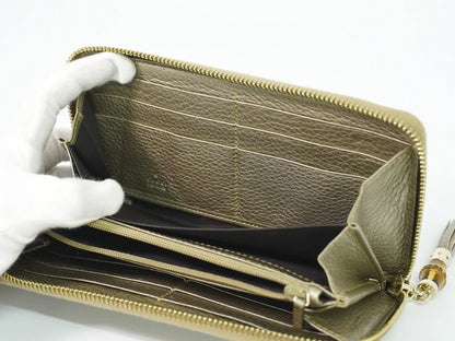Gucci Bamboo Tassel Zip Leather, Gold, Leather, Wallet