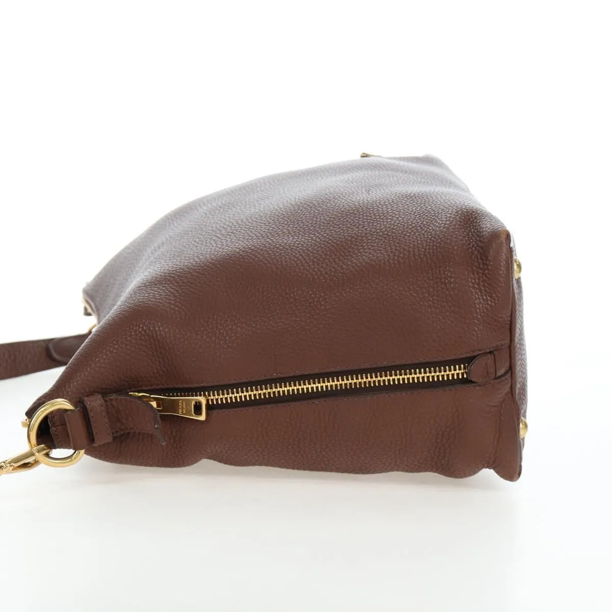 Prada Side Zip Hobo Soft Calf, Brown, Leather, Shoulder Bag
