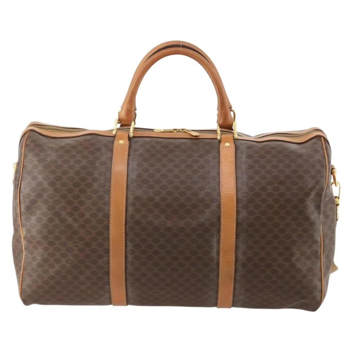 Celine Vintage Duffle Canvas and Leather, Brown, Canvas, Travel Bag