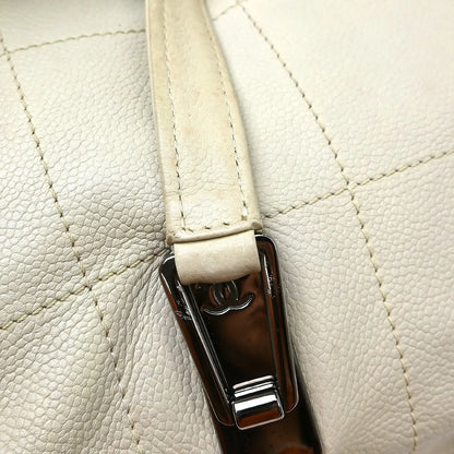 Chanel Square Stitch CC Boston Quilted Leather, White, Leather, Handbag