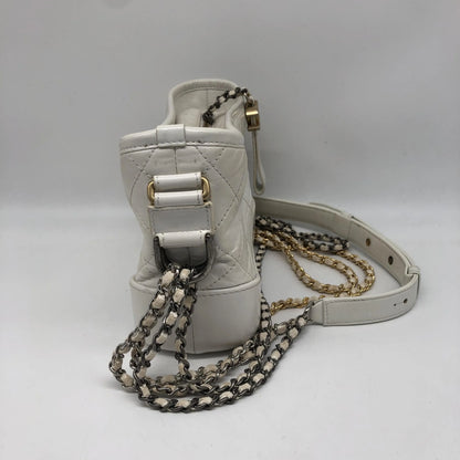 Chanel Gabrielle Hobo Quilted Aged Calfskin, White, Calfskin, Shoulder Bag