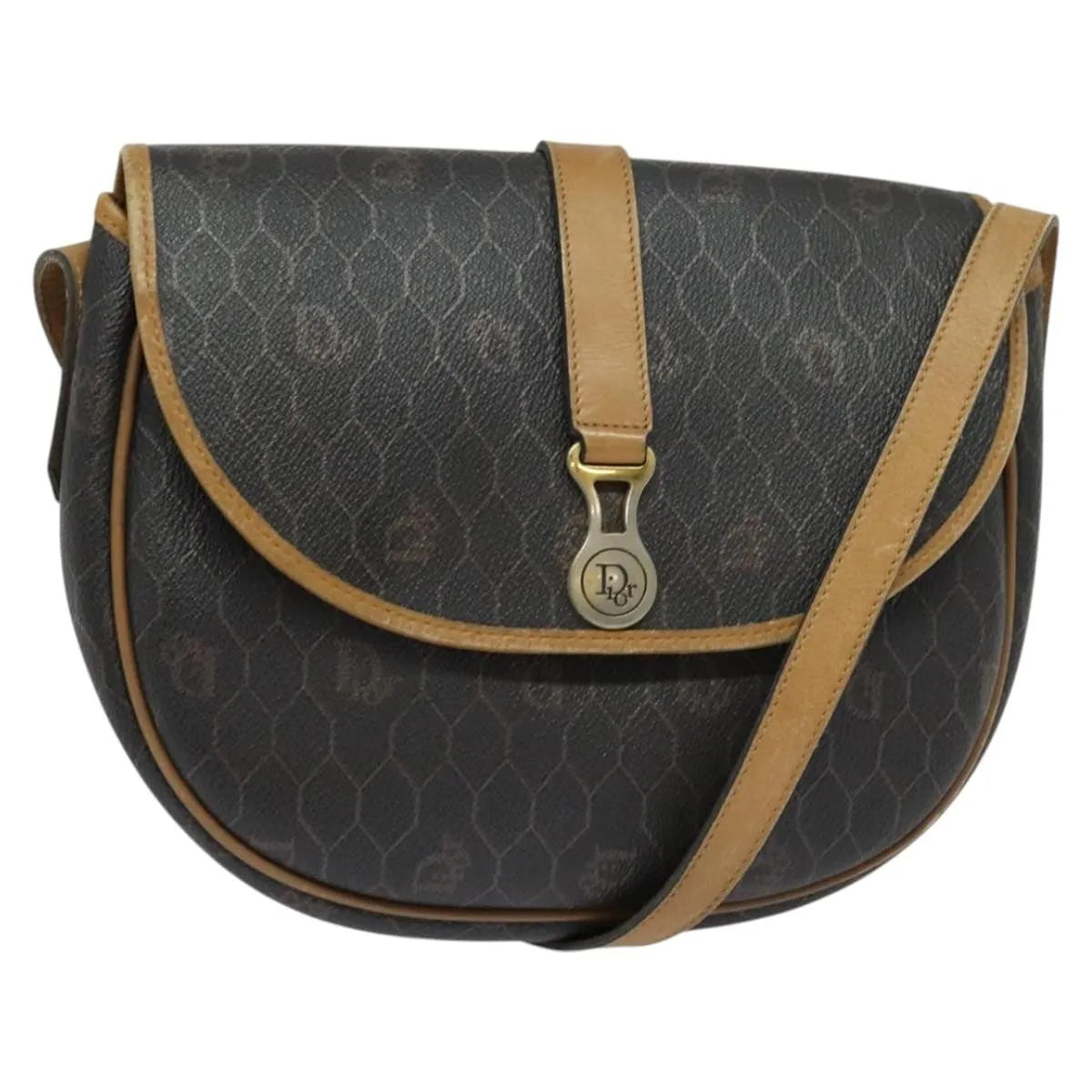 Christian Dior Vintage Honeycomb Flap Canvas and Leather, Black, Canvas, Shoulder Bag