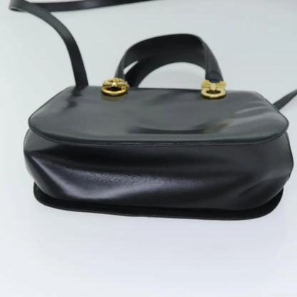 Salvatore Ferragamo Gancini Leather, Black, Leather, Handbag