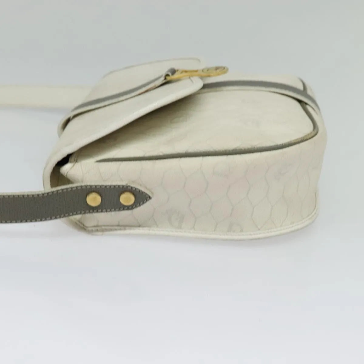 Christian Dior Vintage Honeycomb Flap Canvas and Leather, White, Canvas, Shoulder Bag