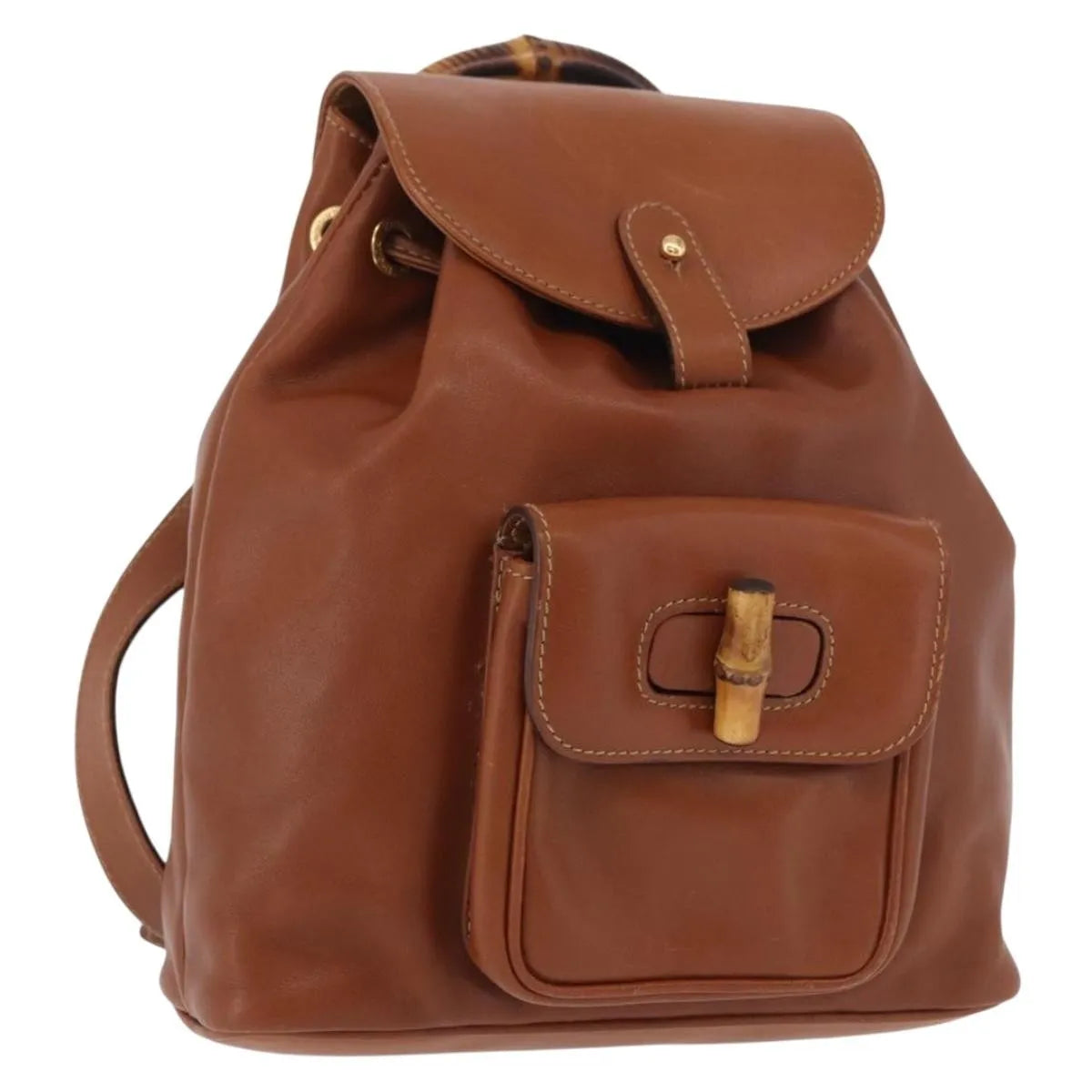 Gucci Vintage Bamboo Leather, Brown, Leather, Backpack