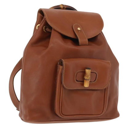 Gucci Vintage Bamboo Leather, Brown, Leather, Backpack