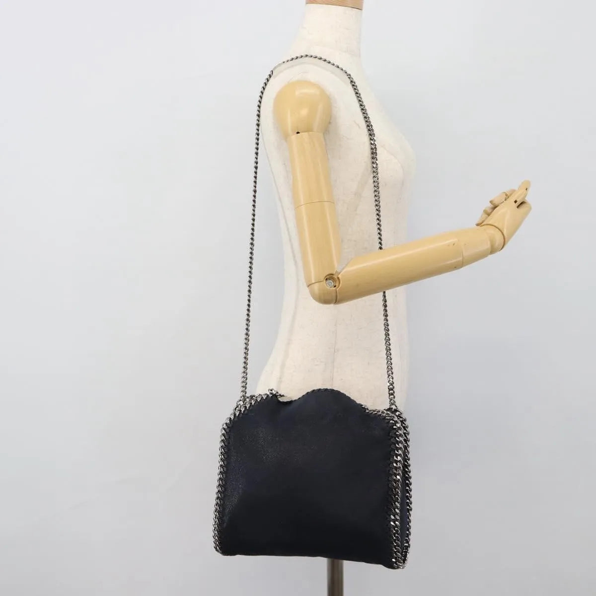 Stella McCartney Falabella Fold Over Faux Leather, Navy, Polyester, Shoulder Bag