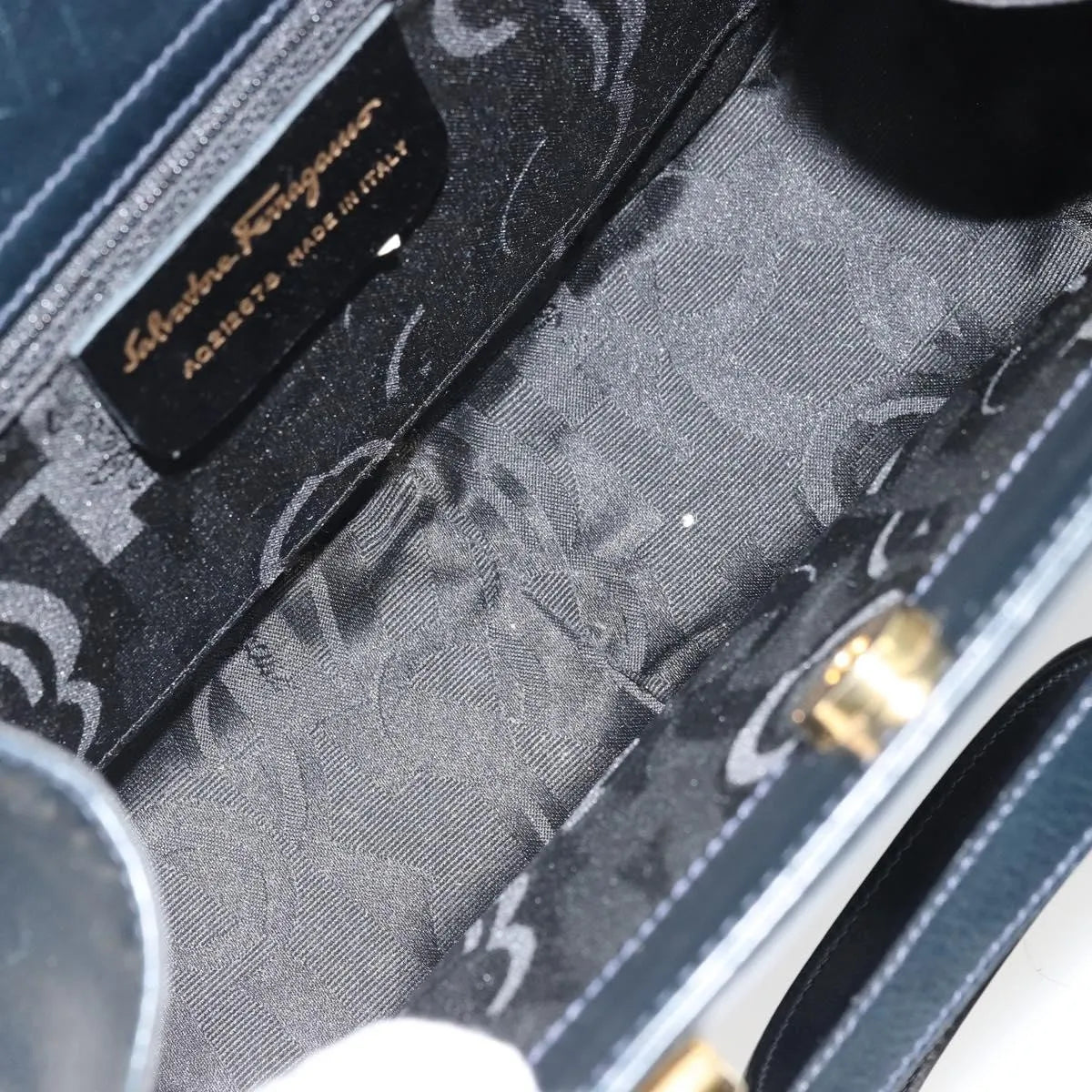 Salvatore Ferragamo Gancini Leather, Navy, Leather, Handbag