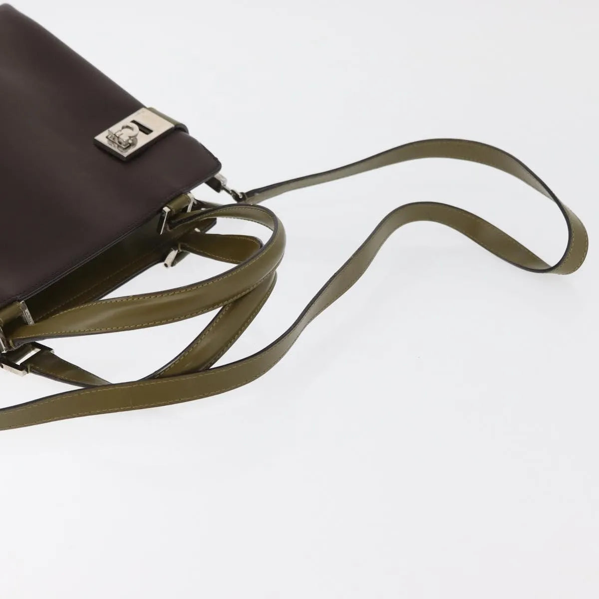 Salvatore Ferragamo Double Gancini Side Buckle Tote Patent Leather, Brown, Patent Leather, Handbag