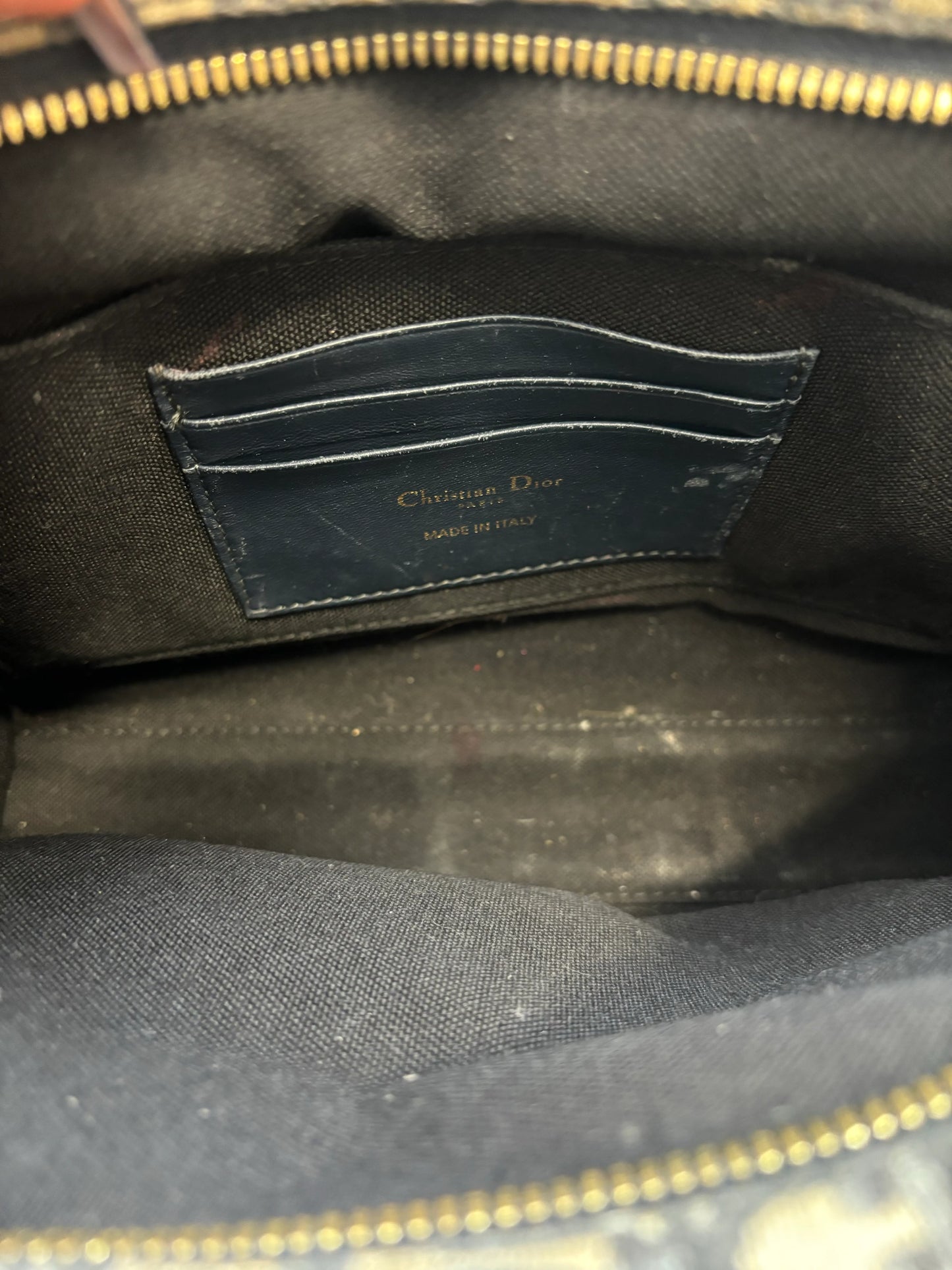 Christian Dior 30 Montaigne Zip Oblique Canvas, Navy, Canvas, Handbag