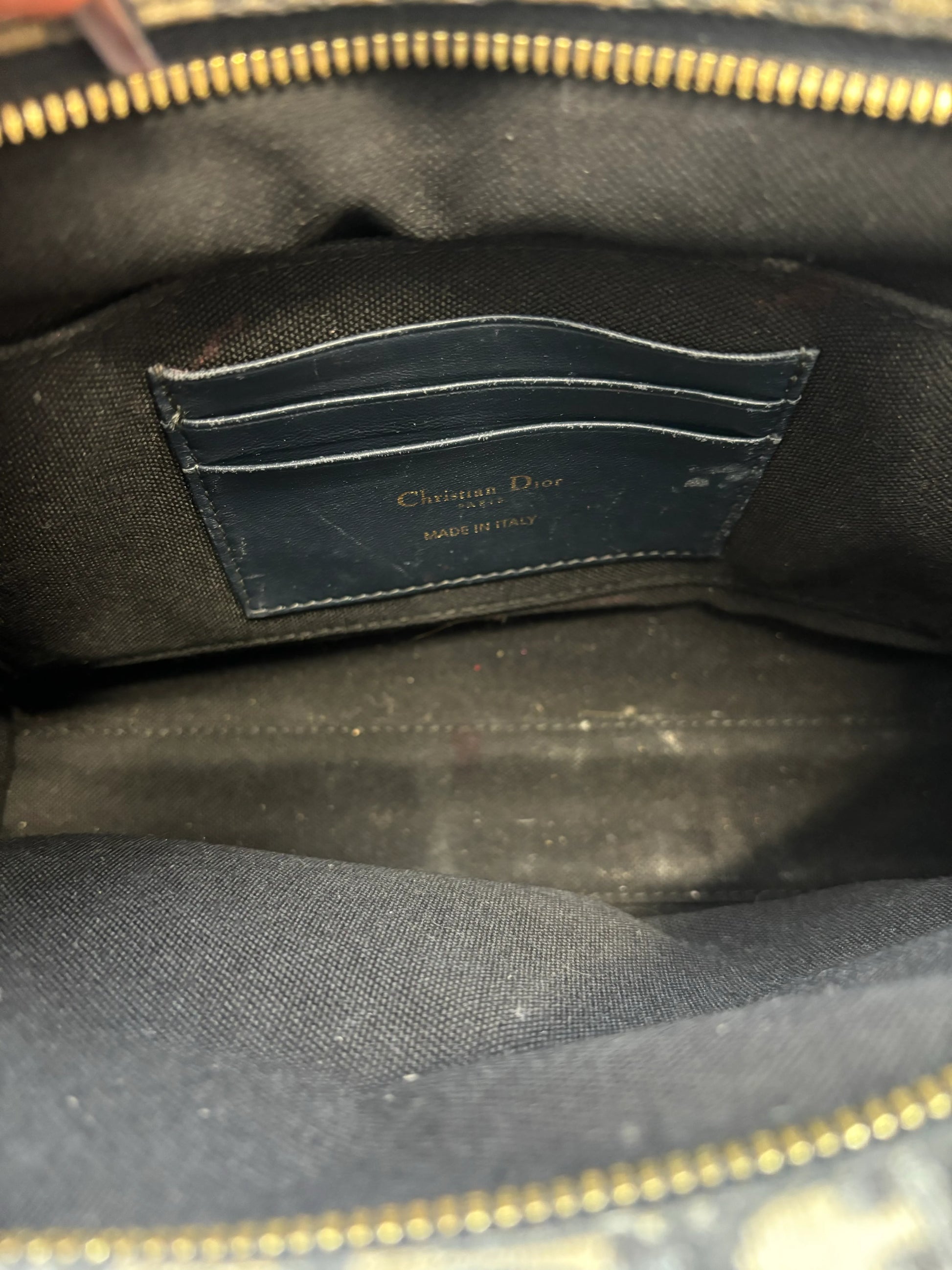 Christian Dior 30 Montaigne Zip Oblique Canvas, Navy, Canvas, Handbag