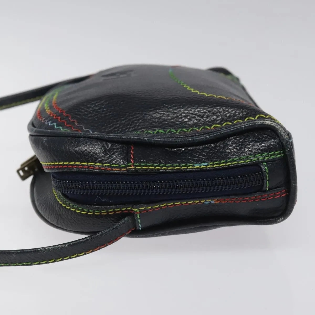 Fendi Vintage Zip Leather, Navy, Leather, Shoulder Bag