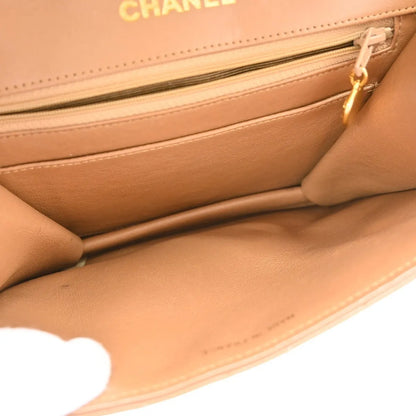 Chanel Vintage Push Lock Flap Chevron Lambskin, Brown, Leather, Shoulder Bag