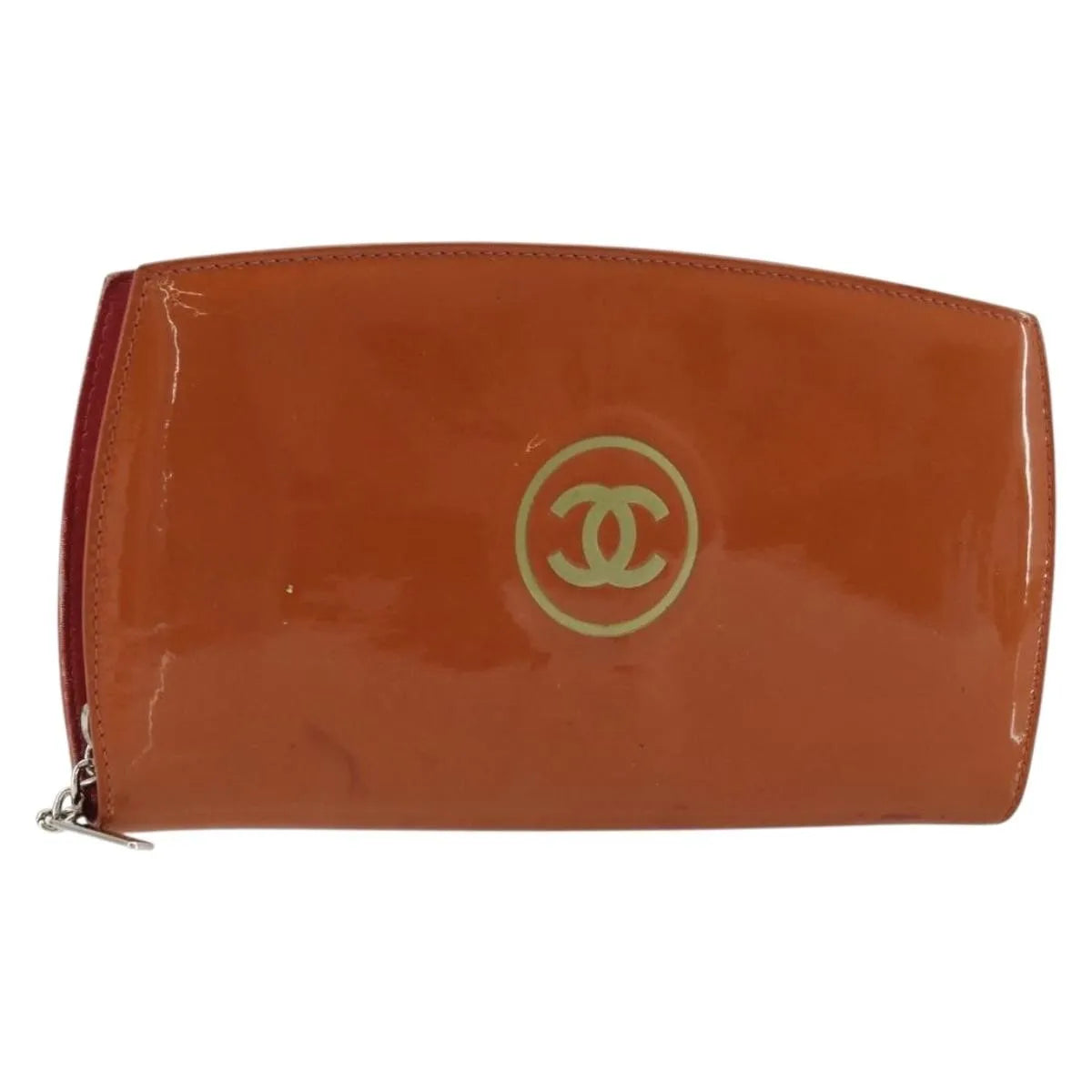 Chanel CC Logo Zip Around Patent, Orange, Patent Leather, Wallet