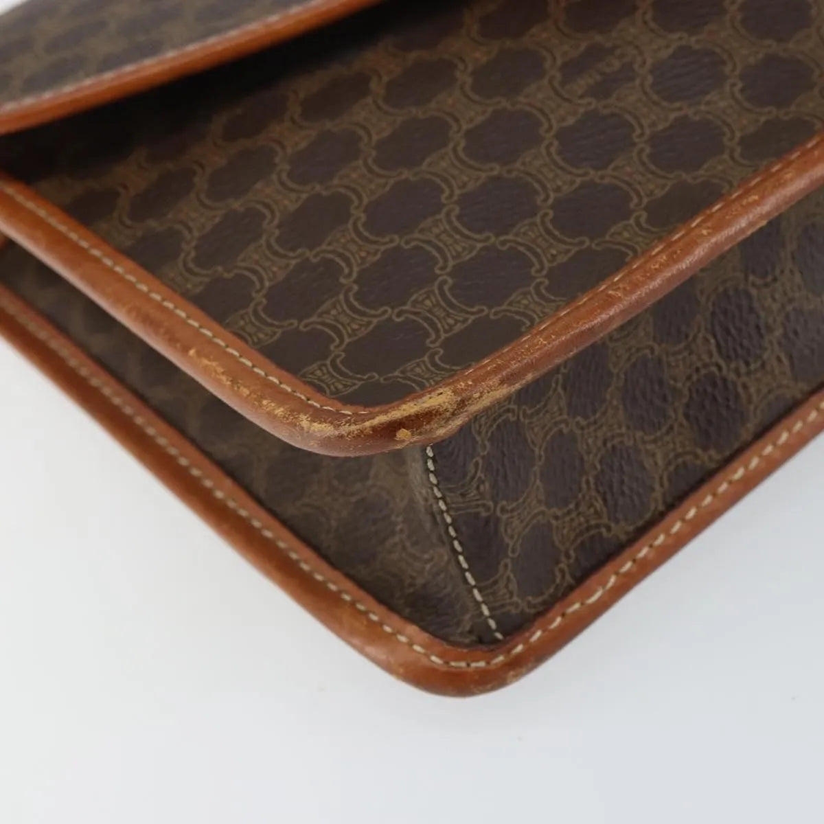 Celine Vintage Macadam Circle Logo Canvas and Leather, Brown, Canvas, Shoulder Bag