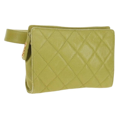 Chanel Vintage Zip Belt Quilted Caviar, Yellow, Leather, Shoulder Bag