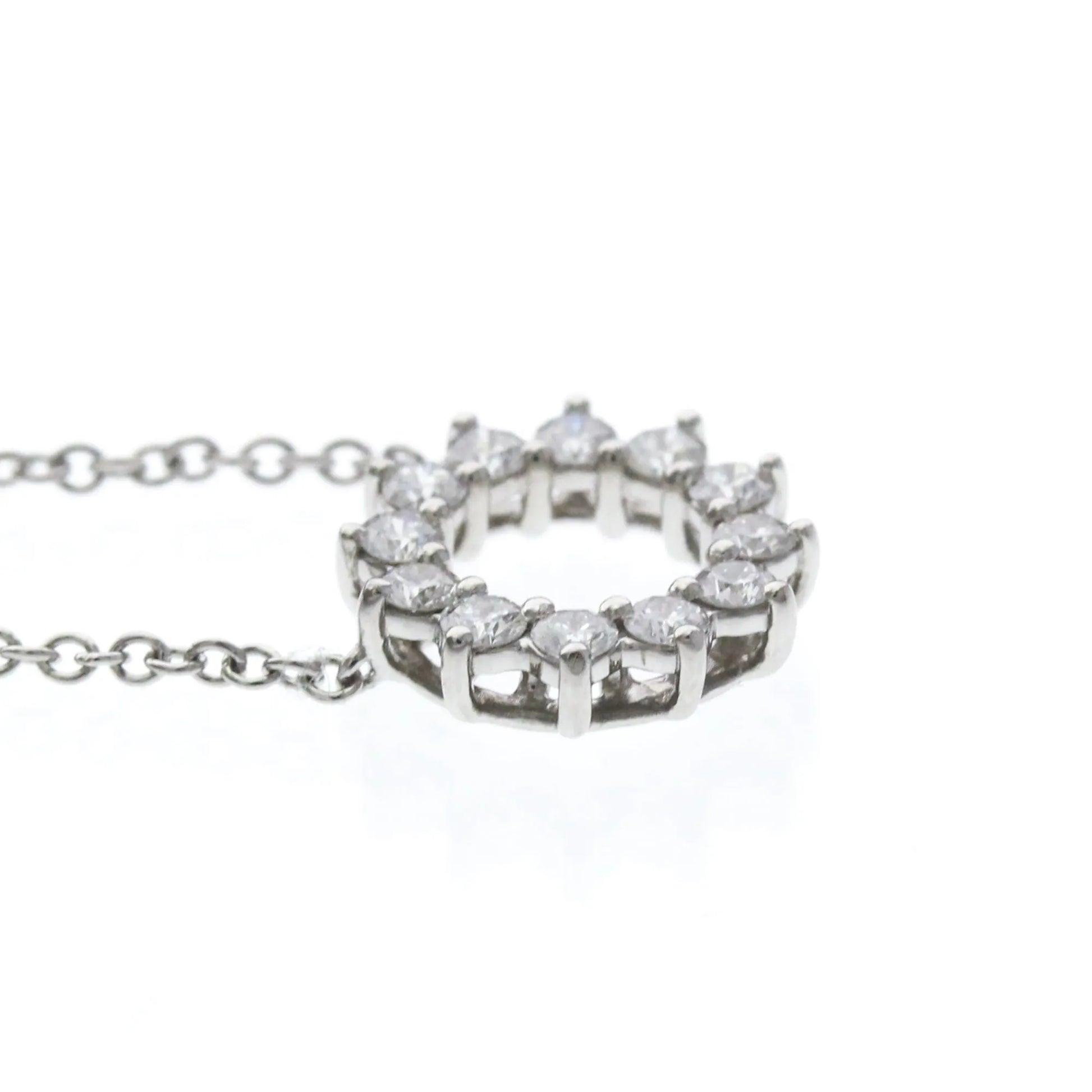 Tiffany & Co. Open Circle Pendant Platinum with Diamonds, Silver, Platinum, Necklace
