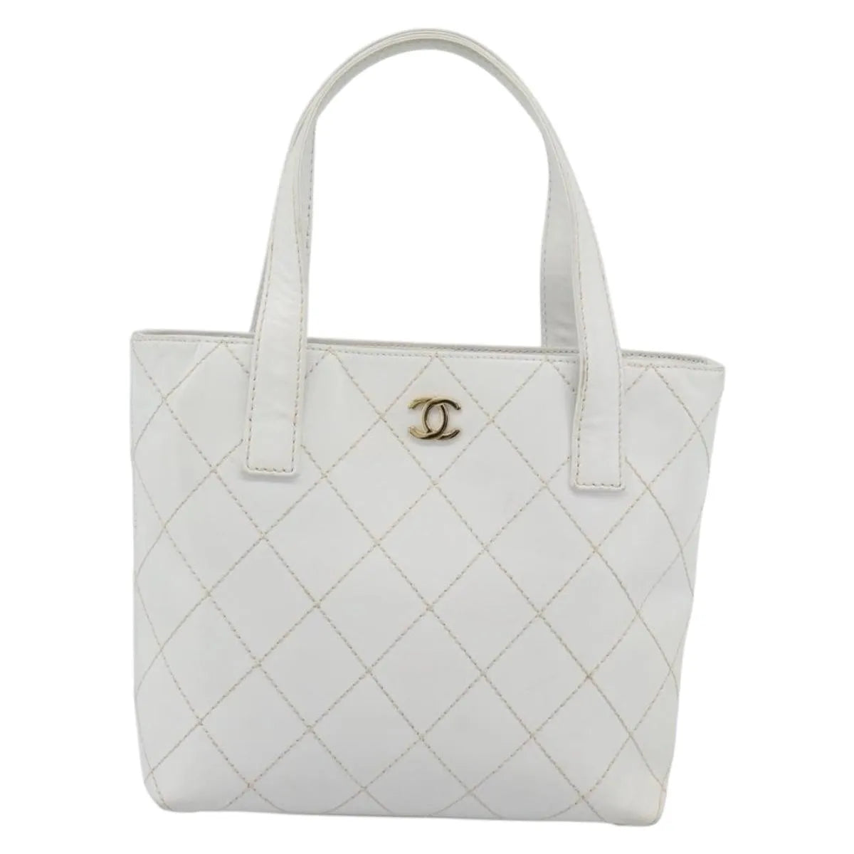 Chanel Surpique Tote Quilted Leather, White, Leather, Tote Bag