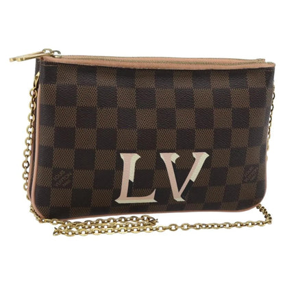 Louis Vuitton Double Zip Pochette Damier, Brown, Canvas, Clutch