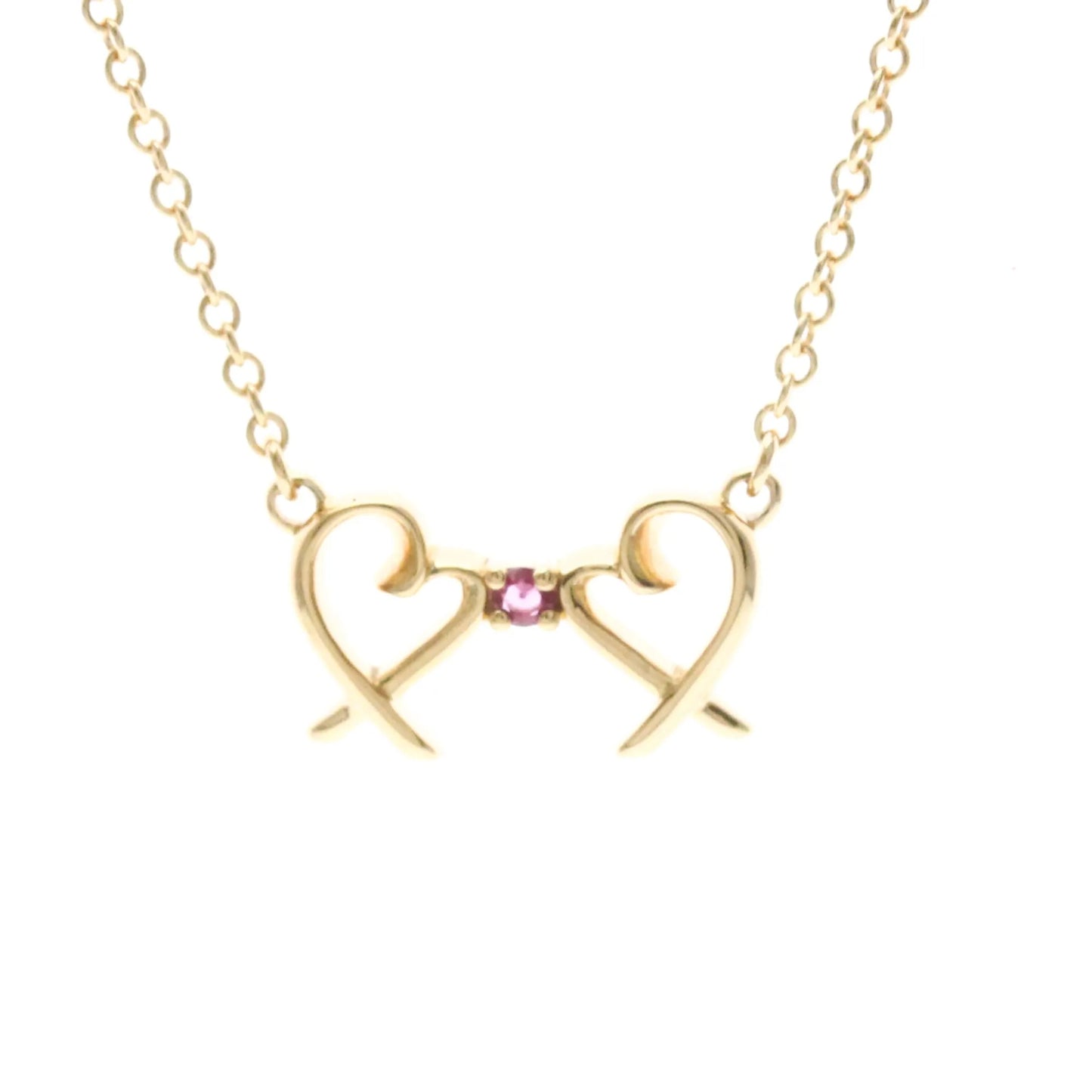 Tiffany & Co. Double Loving Heart Pendant 18K Rose Gold with Pink Sapphire, Gold, Pink Gold, Necklace