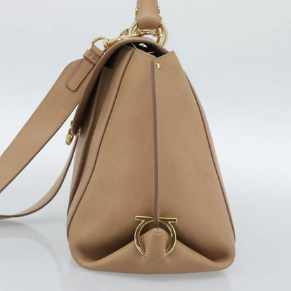 Salvatore Ferragamo Sofia Rainbow Saddle Leather, Beige, Leather, Handbag