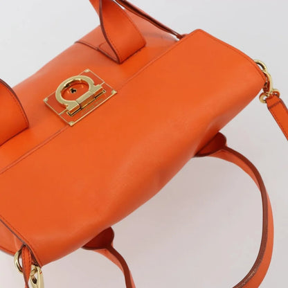 Salvatore Ferragamo Sookie Satchel Leather, Orange, Leather, Handbag