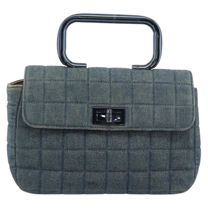 Chanel Chocolate Bar Mademoiselle Top Handle Quilted Denim, Blue, Canvas, Handbag