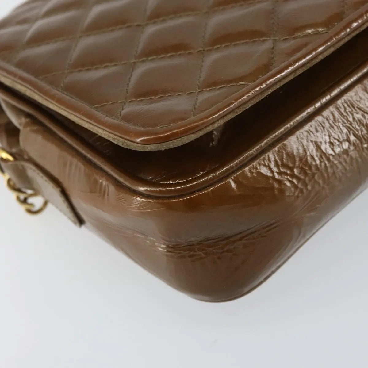 Bally Vintage Chain Quilted Patent leather, Brown, Patent Leather, Shoulder Bag