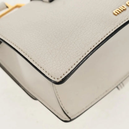 Miu Miu Madras Crystal Buckle Leather, White, Leather, Shoulder Bag