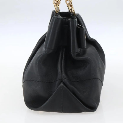 Salvatore Ferragamo W Chain Tote Leather, Black, Leather, Handbag