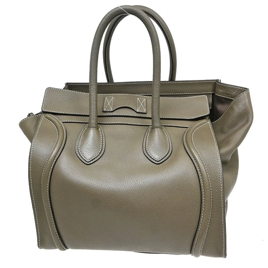 Celine Luggage Grainy Leather, Gray, Leather, Tote Bag