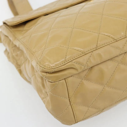 Chanel Vintage Front Pocket Leather, Beige, Patent Leather, Shoulder Bag