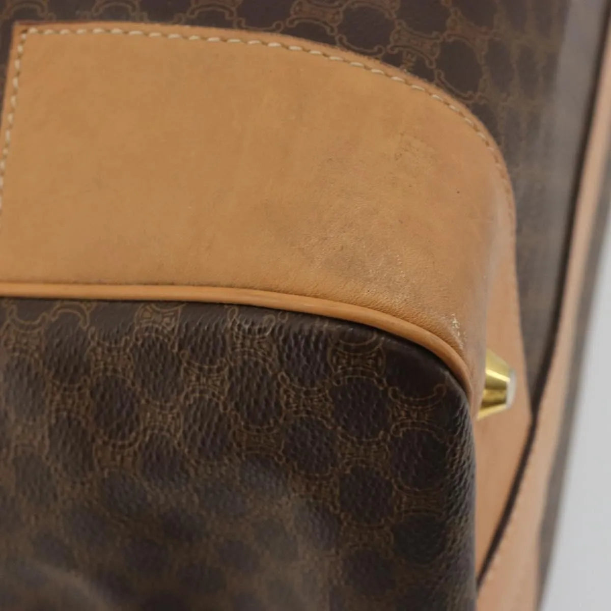 Celine boston Macadam Canvas, Brown, PVC, Travel Bag