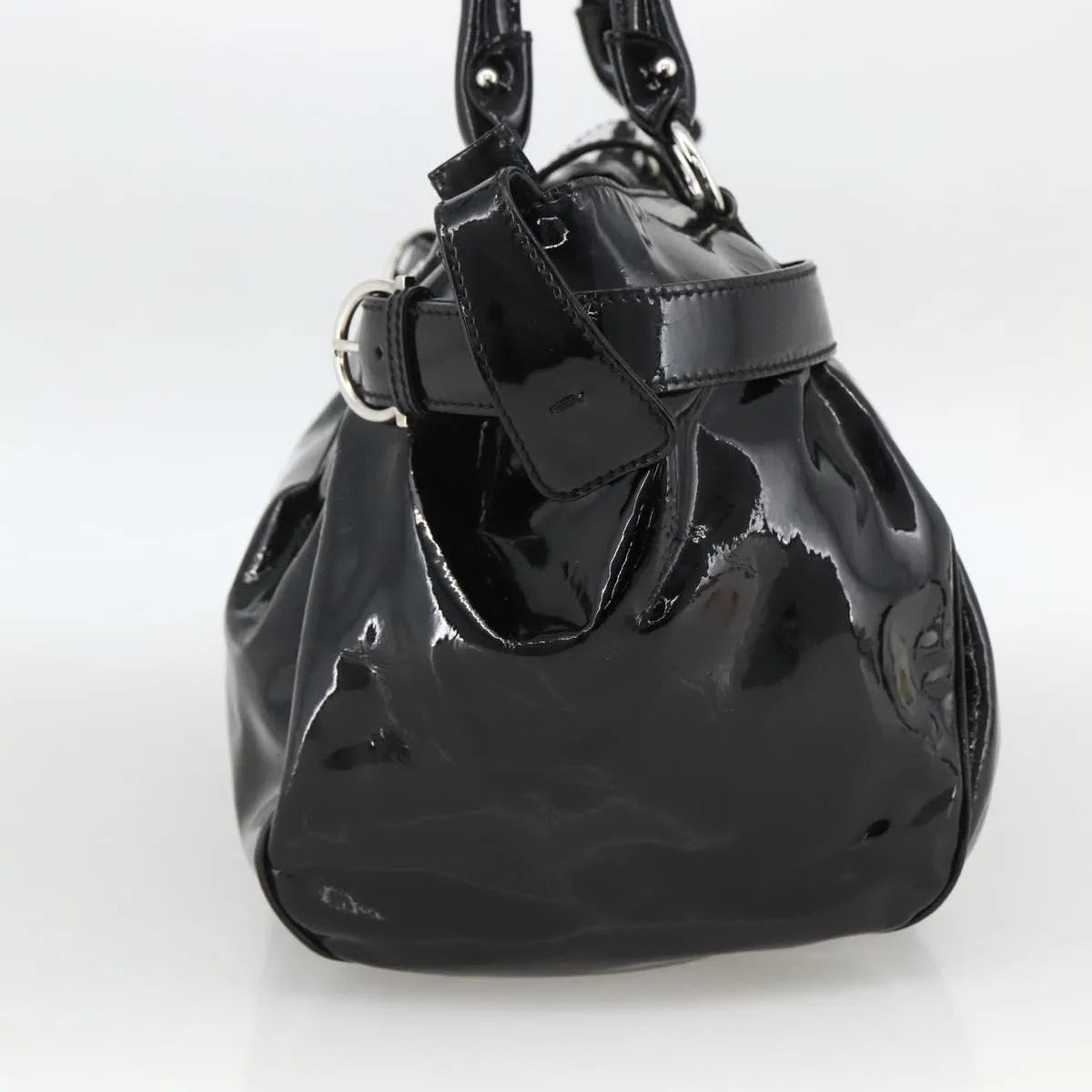 Salvatore Ferragamo Gancini Patent Leather, Black, Patent Leather, Handbag
