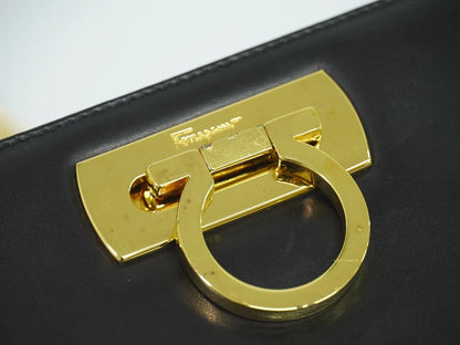 Salvatore Ferragamo Vintage Gancini Chain Leather, Black, Leather, Shoulder Bag